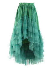 Plaid Asymmetric Tulle Pull-On Skirt