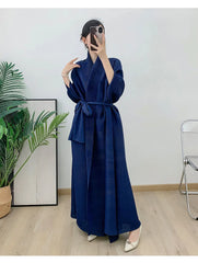 Couture Plissé Pleated Belted Robe Coat