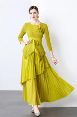 Elegant Plisse Blouse & Skirt Set