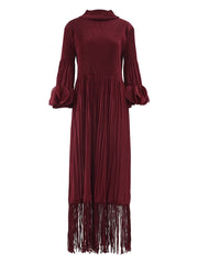 Plisse Pleated Fringe Long Dress