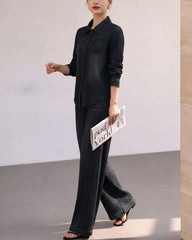Luxury Plissé Denim Print Pants Set