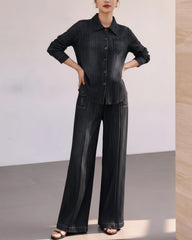 Luxury Plissé Denim Print Pants Set