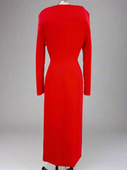 Women's Red Sharp Shoulder Midi Dress