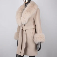 Petite Cashmere Wool Real Fur Jacket