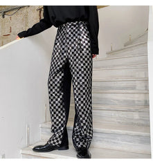 Men's Metallic Checkered Black Trousers