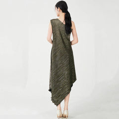 Asymmetric Pleated Midi Dress