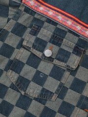 HEYFANCYSTYLE Checkered Tassels Denim Jacket