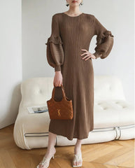 Luxury Puff Sleeve Pleats Dress