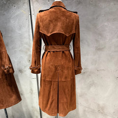Luxury Lambskin Suede Trench Coat