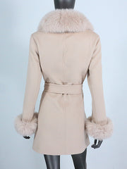 Women's Shawl Collar Fox Fur Wool & Cashmere Coat