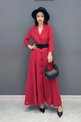 Women's Casual Red Short Sleeve Stripe Long Dress