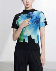Floral Pleated Mock-Neck Top