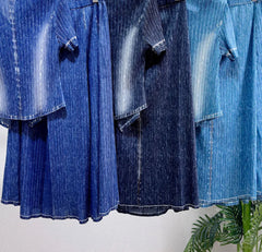 Luxury Denim Plissé Skirt Set