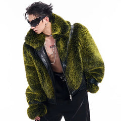 Men's Cropped Faux Leather & Fur Bomber Jacket