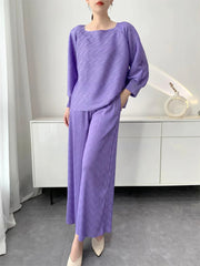 2-Piece Airy Plissé Trouser Set