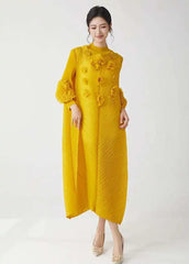 Elegant Pleated Floral Sleeve Dress