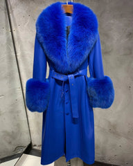 Sheepskin Leather & Fox Fur Trench Coat