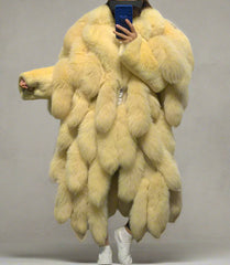 Genuine Fox Fur Tail Oversized 2-in-1 Coat