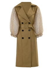 Luxe Belted Trench Coat with Tulle Sleeves