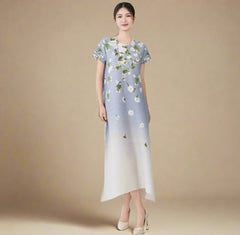 Luxury Floral Ombre Plisse Dress