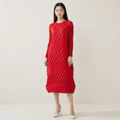 Geometric Pleated Midi Dress
