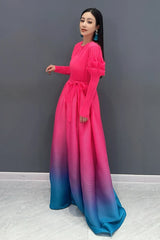 Gorgeous Pink Floral Sleeve Gradient Maxi Dress