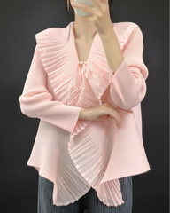 Elegant Plissé Ruffle Blouse Top