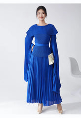 Maxi Pleated Skirt & Dolman Sleeve Top