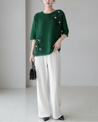 Pearl Floral Plissé Blouse Top