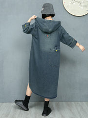 Japanese Denim Luxe Hoodie Sweatshirt Dress