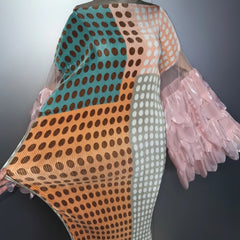 Luxury Plissé Feather-Sleeve Dress
