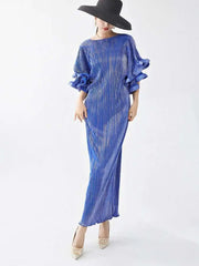 Luxury Pleated Flare Sleeve Dress