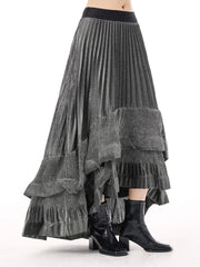 Anthracite Cascade Pleated Maxi Pull-On Skirt