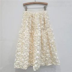 Rose Tulle Romantic Flared Midi Skirt