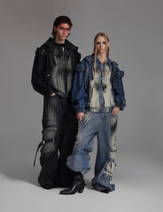 Men's 2 Piece Distressed Denim Jacket & Cargo Jeans Set