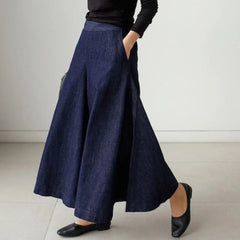 Casual Luxe Denim Elastic Waistband Pants
