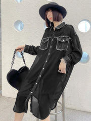 Women's Oversized Sheer Denim Long Blouse