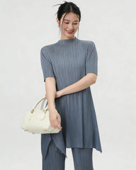 Mock Neck Pleated Tunic Top