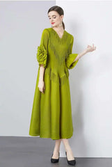 Plisse Floral Cape Sleeve Dress