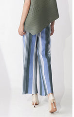 Striped Pleated Wide Leg Pants - Palazzo Style