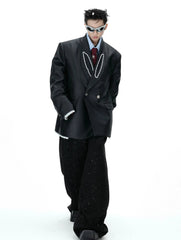 Couture Men's Faux Leather Blazer with Pearls