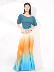 Sculpted Ombre Pleated Skirt & Top Set