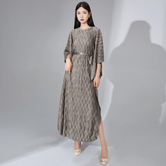 Truly Pleated Batwing Sleeve Couture Dress