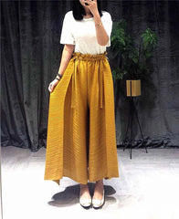 Women's Pleated Wide Leg Elastic Waistband Trousers