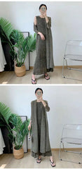 Luxury Pleats Dress & Coat Set