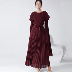 Maxi Pleated Skirt & Dolman Sleeve Top