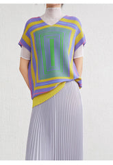 Luxury Pleats V-Neck Geometric Top