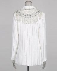 Rhinestone Pinstripe Fringe Blazer