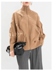 Luxe Pleated Geometric Balloon-Sleeve Jacket