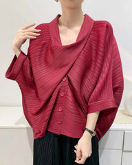 Luxury Overlap Draped Plissé Top